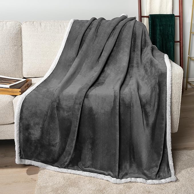 Pavilia Sherpa Fleece Blanket for Bed, King Size, Dark Grey, Plush Soft Fuzzy, Reversible Winter Blanket for Women & Men, 90x108 Inches