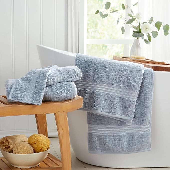 Springtree Home Blue Bath Towels Set of 4 | Classic Hotel Bath Towels | 100% Combed Cotton | Absorbent Quick-Dry Towels for Bathroom | Oeko-TEX® Standard 100 Cotton | Cynewski Collection - Blue Fog