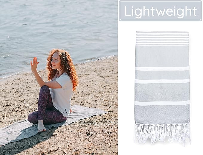 Premium Turkish Beach Towel – 100% Cotton, Quick Dry, Sand Free, Oversized Beach Towels 35”x 67” – Ideal for Travel and Pool Towels – Silver Grey
