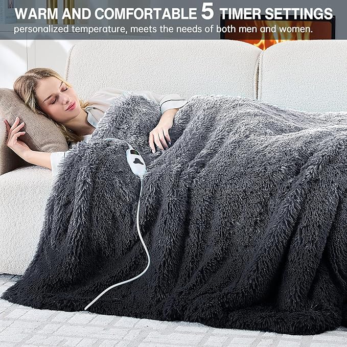 Heated Electric Blanket Twin–Faux Fur with Soft Thick Sherpa,Warm Winter Birthday Gifts for Women Grandma，10 Heat Settings,5 Time Settings with Fast Heating, 62x84, Foggy Dusk