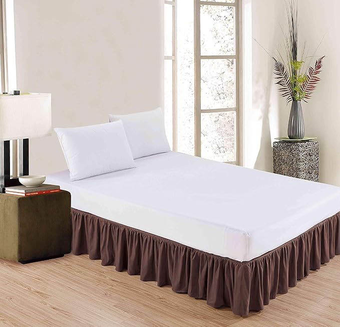 Sheets & Beyond Wrap Around Solid Microfiber Luxury Hotel Quality Fabric Bedroom Gathered Ruffled Bedding Bed Skirt 14 Inch Drop (Twin, Brown)