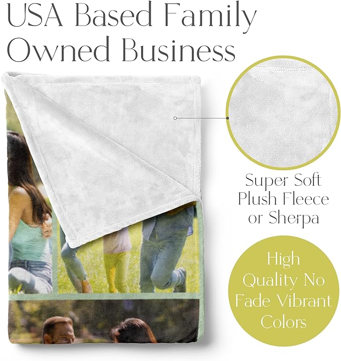 Ships Next Day, Custom Blanket with Picture - Printed in USA, Personalized Photo Blanket 3-Pic(Fleece – 96x120)