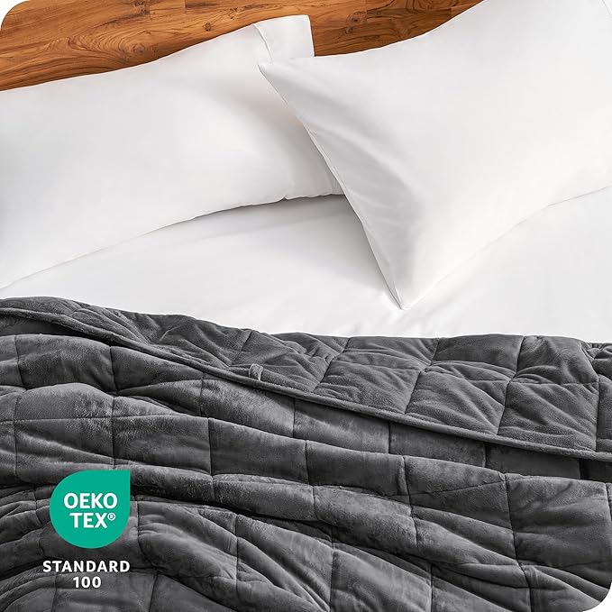 Bare Home Weighted Blanket King Size 30lb (80" x 87") for Adults - Minky Fleece - Premium Heavy Blanket Nontoxic Glass Beads (Grey, 80"x87")