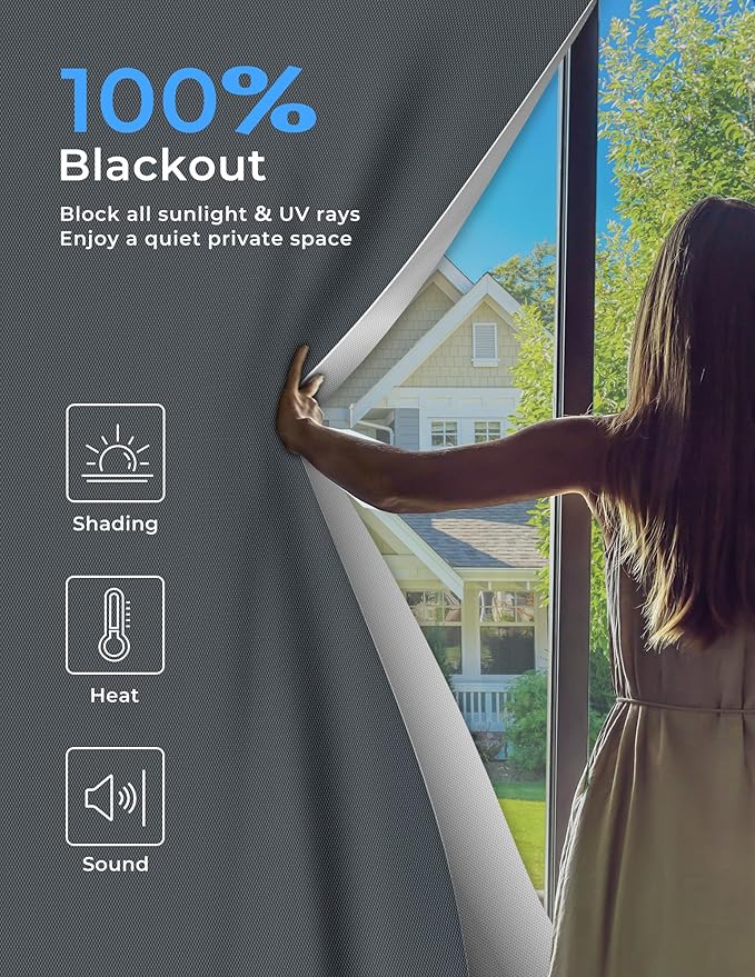 Sumobaby Blackout Curtains for Bedroom 75"x57" Portable No Drill Blackout Blinds with Heat-Resistant Magic Tapes,100% Black Out Window Cover Easy to Cut Fit for Home Cinema,Dorm Room,Nursery(Gray)