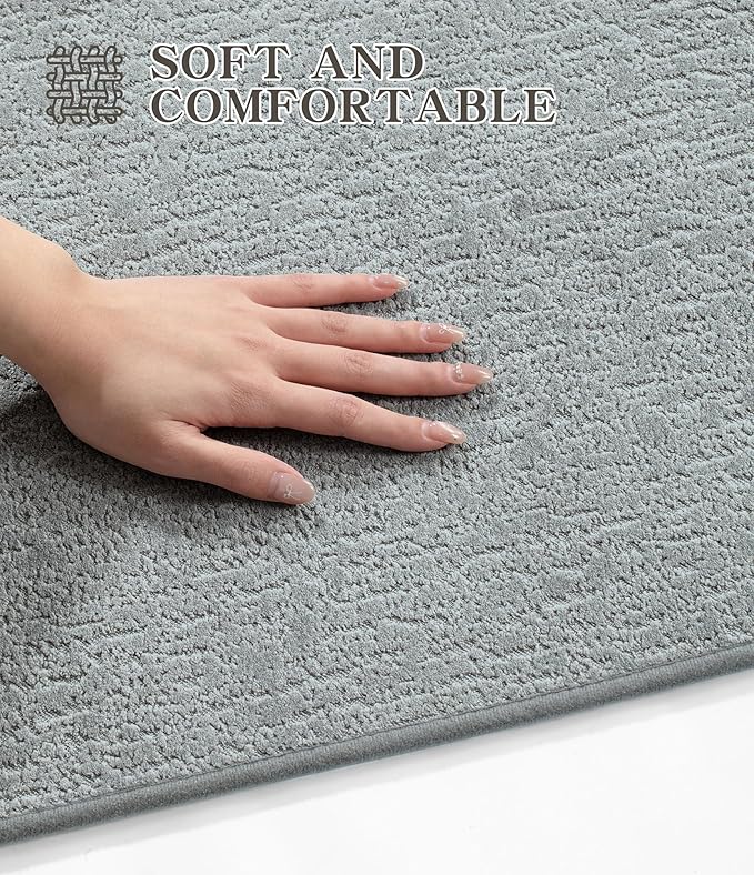 chakme Bathroom Rug Sets 3 Piece, Ultra Thin Bath Mat Quick Dry Bath Mat Set, Absorbent Bath Mat for Bathroom Non Slip Machine Washable, (Light Grey, 3 Piece)