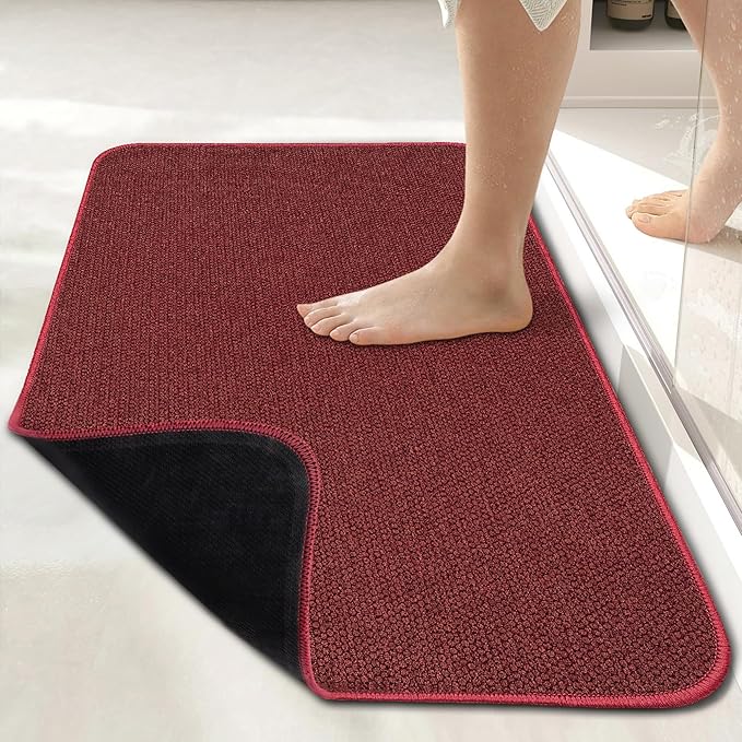 Christmas Bath Mat,Ultra Thin Bathroom Rugs,Bath Mats for Bathroom,No Slip Bath Rugs,Quick Dry,Machine Washable,Low Pile,Absorbent,Shower Outside,Sink,Home Decor Accessories.Red,2'x3'(24x36inch)