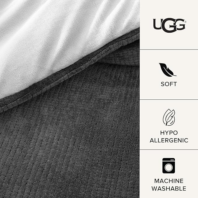 UGG Comforter Set 5 Piece Bed in a Bag with Throw Blanket, Decorative Pillow, Shams, and Reversible Comforter Hypoallergenic Washable Luxury Warm Fluffy Bedding Set, Charcoal Grey, King Size (Remina)