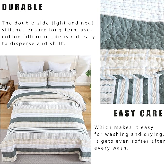 Homzard Twin Quilt, Cotton Comforter Set, Cream Grey Quilt Bedding,Reversible Lightweight Twin Bedspread,2 Pieces