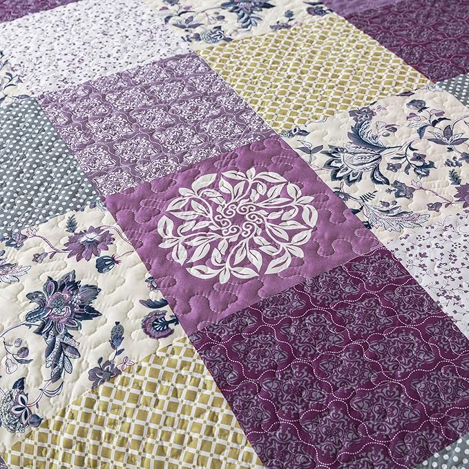 HoneiLife Quilt Set Queen Size - 3 Piece Microfiber Quilts Reversible Bedspreads Patchwork Coverlets Floral Bedding Set All Season Quilts- Late Spring,Queen/Full Size