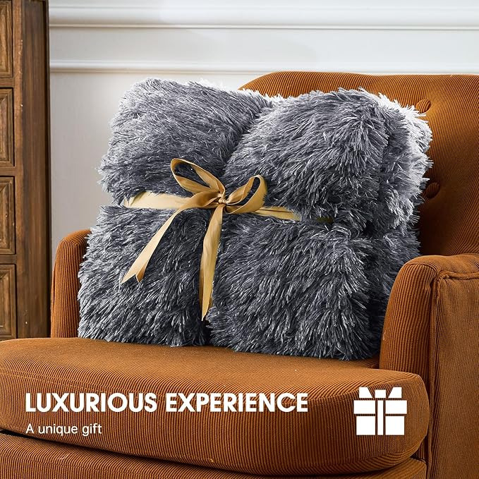 Heated Electric Blanket Queen–Faux Fur with Soft Thick SherpaWarm Winter Birthday Gifts for Women Grandma,Dual Control,10 Heat Settings,5 Time Settings, 84x90, Foggy Dusk