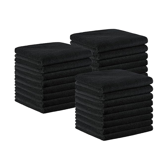 Arkwright Bleach Proof Salon Towels Bulk - Pack of 24 - Ultra Soft, Gentle Microfiber, Highly Absorbent & Quick Dry Spa Facial Towel for Hair Stylist, Nail Shop, and Esthetician, 16 x 27 in, Black