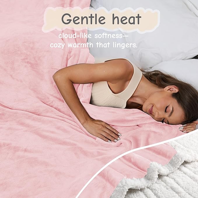 Electric Heated Blanket Queen Size 84"x90", Soft Flannel with Dual Controllers & Overheat Protection, 6 Adjustable Heat Settings & 10-Hour Auto-Off Timer, Fast Heating for Winter Comfort, Pink