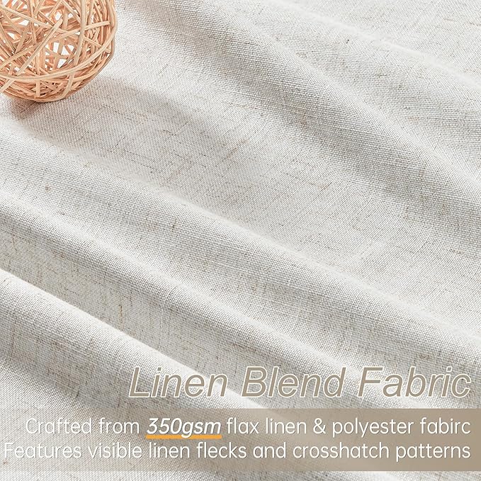 Topfinel 100% Blackout Linen Curtains 72 Inch Length,Pinch Pleated Oatmeal Back Tab Drapes with Hooks Room Darkening Heat Reducing Farmhouse Rustic Lined Draperies for Bedroom Baby Room 2 Panels Set