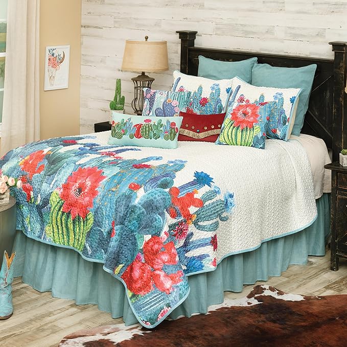 BLACK FOREST DECOR Blooming Desert Cactus Quilt Bed Set - King, Western Style, Bright Desert-Inspired Bedding, Machine Washable