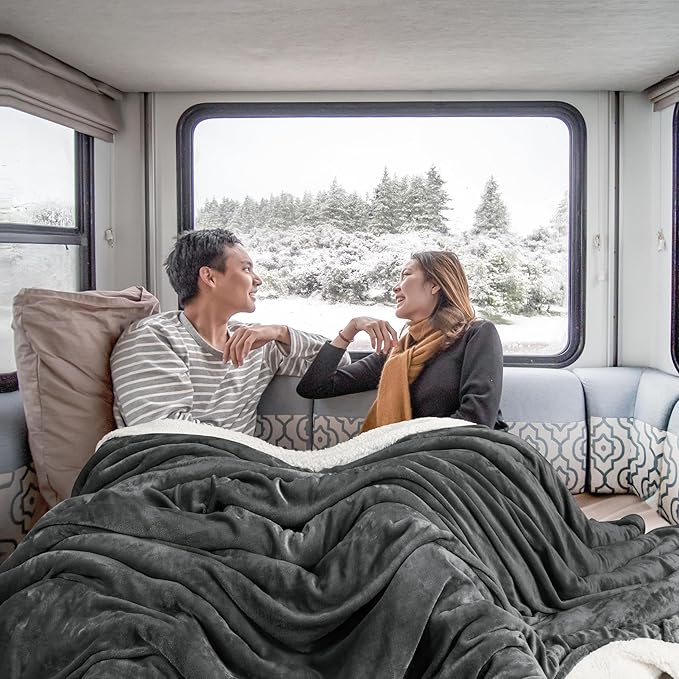 Utopia Bedding Sherpa Blanket California King Size (Grey, 102x96 Inches) - Soft Lightweight Plush Fleece Reversible Blanket for Bed, Sofa, Couch, Camping and Travel