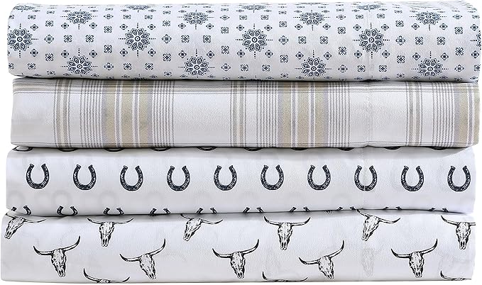 Wrangler - Queen Bed Sheets, Ultra-Soft & Lightweight Bedding with Matching Pillowcases, Lightweight Bed Set for All Season Comfort, Oeko-Tex Certified (Steer Skulls Black)