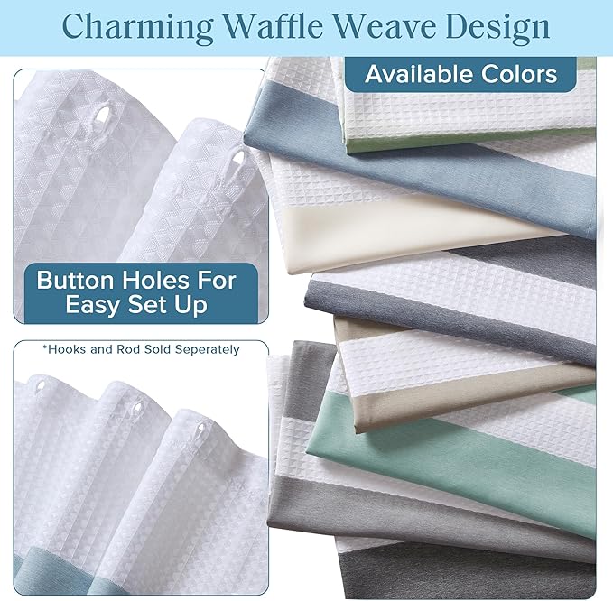 Madison Park Shower Curtain Spa Waffle Weave Stall Shower Curtain for Bathroom 3M Scotchgard Moisture Management, Spa Quality Modern Shower Curtains for Bathroom, Stall 36x72'' Blue