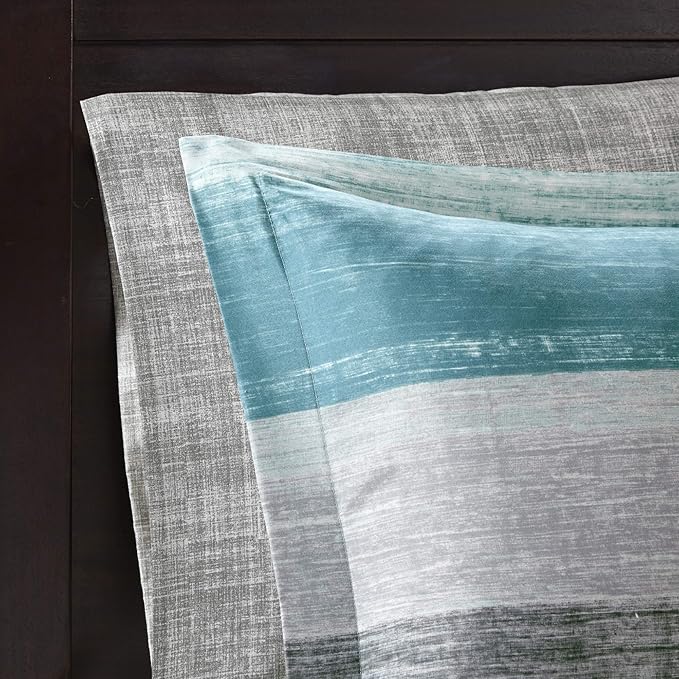 Madison Park Essentials Twin Comforter Set, Bed in a Bag Twin, Watercolor Print Coastal Comforter & Chambray Cotton Sheet Set, All Season Bedding Set, Saben, Aqua Twin (68 in x 86 in) 7 Piece
