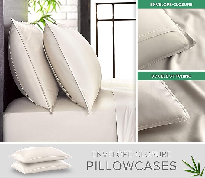 Twin Sheets by Pure Bamboo, Genuine 100% Organic Viscose Derived from Bamboo Bed Sheet Set, Luxuriously Soft & Cooling, Double Stitching, Lifetime Quality Promise (Twin, Ivory)