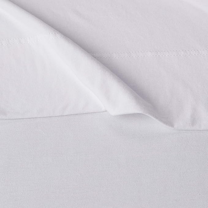 Amazon Basics 4 Piece Bed Sheet Set, 100% Cotton Jersey, Includes Super Soft, Flat and Fitted Sheets, Pillowcase, Full, White, Solid