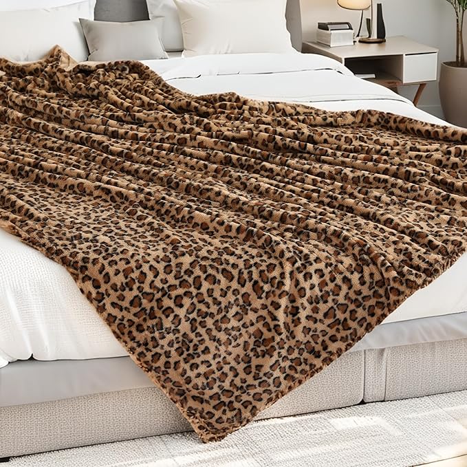Electric Heated Blanket Throw Size 50" x 60", Super Cozy Soft with 6 Heating Levels & 3 Hours Auto Off, Soft & Comfort, Machine Washable, Home Office Use, Brown Leopard Print