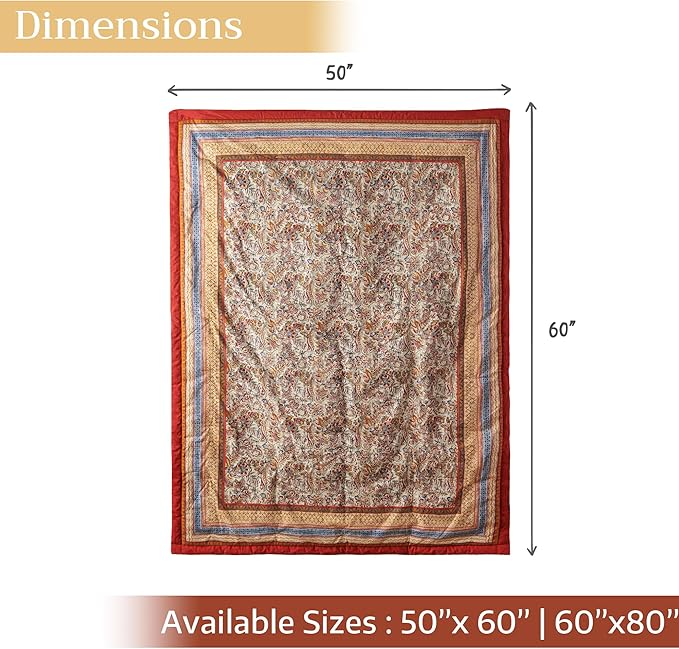 Maison d' Hermine Throw Blanket for Couch Lightweight Soft Warm Breathable Cotton Throw Blankets for Bed Girls Boys Women Men Gifts Sofa Travel Living Room Chair Bedding (60"x80", Jaipur)