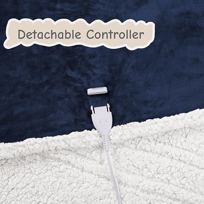 Electric Heated Blanket Full Size 72"x84", Soft Flannel with Overheat Protection, 6 Adjustable Heat Settings & 10-Hour Auto-Off Timer, Fast Heating for Winter Comfort, Navy Blue