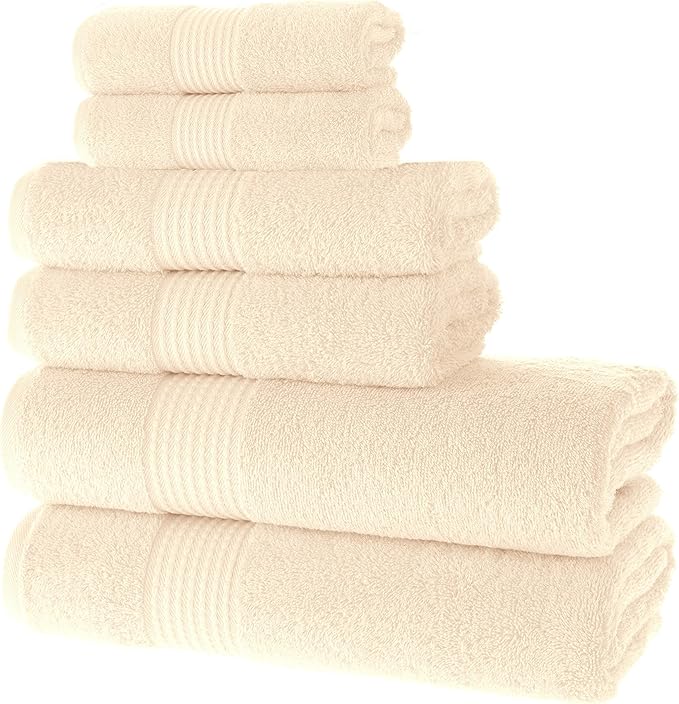 MAURA Basics Bath Towel Sets for Bathroom with Hanging Hook Loops. 2 Bath Towels, 2 Hand Towels, 2 Washcloths, Soft, Durable, Long Lasting and Absorbent Towels Set, Cream