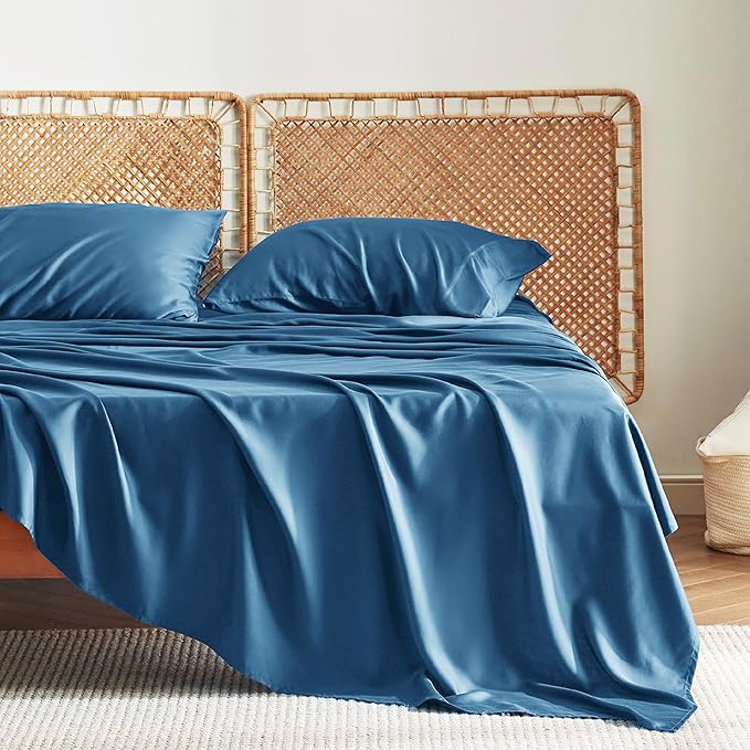 Bedsure Cooling Sheets Twin XL, Rayon Derived from Bamboo, Breathable & Soft Twin XL Sheet Sets, Deep Pocket Up to 16", Hotel Luxury Silky Dorm Bedding for Hot Sleepers, Peacock Blue