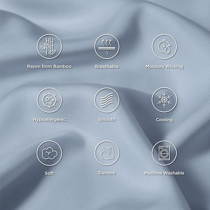 Bedsure Pillow Cases Standard Size, Cooling Pillow Cases, Rayon Derived from Bamboo Grey Blue Pillowcases Standard Set of 2, Breathable & Soft Bedding Pillow Cover with Envelope Closure, 20x26 Inches