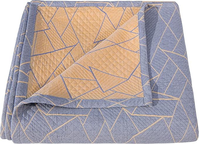 NTBAY 3 Layers Cotton Muslin 88x92 Queen Bed Blanket, Super Soft Breathable Thermal Yarn Dyed Quilt for Adults, Perfect Lightweight Blanket for Couch Sofa Bed All Seasons, Yellow Triangle