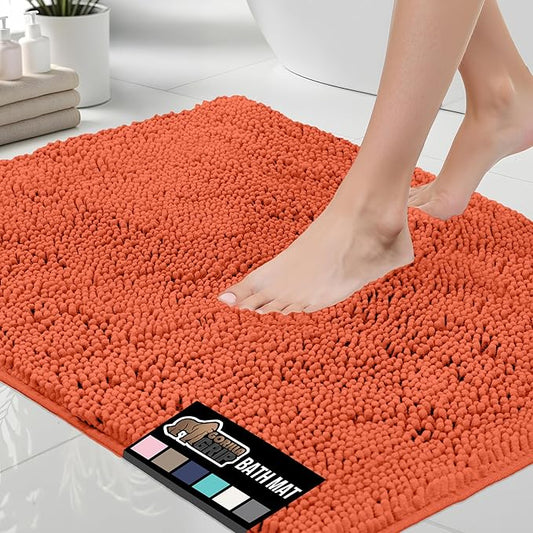 GORILLA GRIP Bath Rug Mat 44x26, Thick Soft Absorbent Chenille, Quick Dry Microfiber Mats, Rubber Backing Washable Shower Floor Rugs, Bathmat Runner, US Designed Bathroom Home Decor Accessories Coral