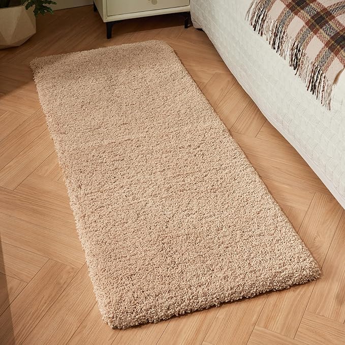 Beige Bathroom Rug 24x48 Non Slip Fluffy Bath Mat for Bathroom Floor Washable Plush Luxury Bath Rug for Tub Soft Shaggy Absorbent Shower Sink Mat