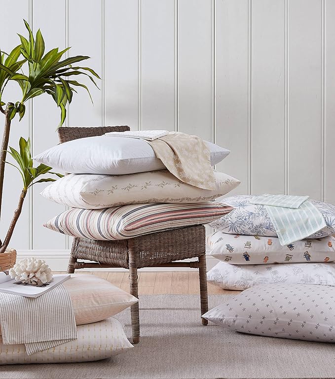 Tommy Bahama - King Sheets, Cotton Percale Bedding Set, Crisp & Cool, Stylish Bedding Set (Ala Moana Stripe Blue, King)