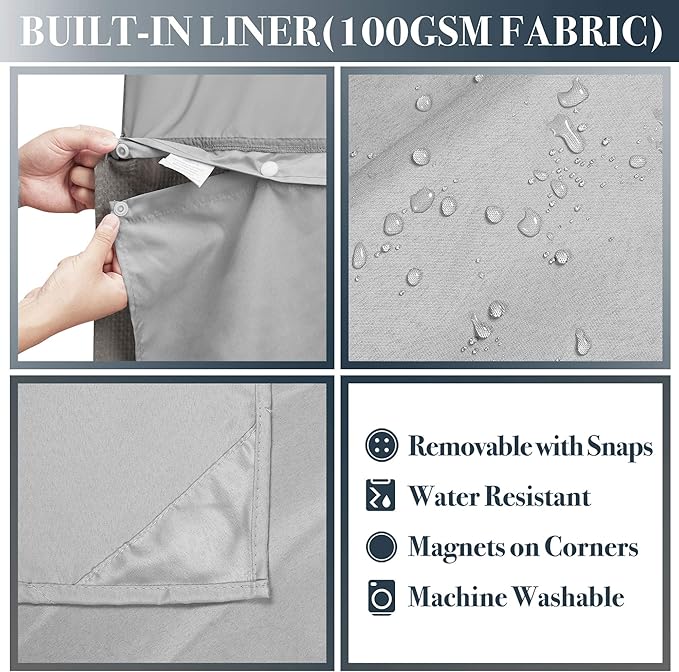 N&Y HOME 48 Inch Waffle Weave Shower Curtain with Snap-in Fabric Liner & 12 Metal Hooks Set - 48" x 72" Shower Stall Size, Hotel Style & Mesh Top Window, Machine Washable - Gray, 48x72