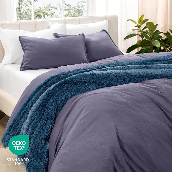 Bare Home Microfiber Duvet Cover Set - Ultra Soft Washed Microfiber - Oversized King Size - Linen-Like Look - Easy Care - Breathable Fabric - Our Softest Duvet Cover Set (Oversized King, Dusty Purple)