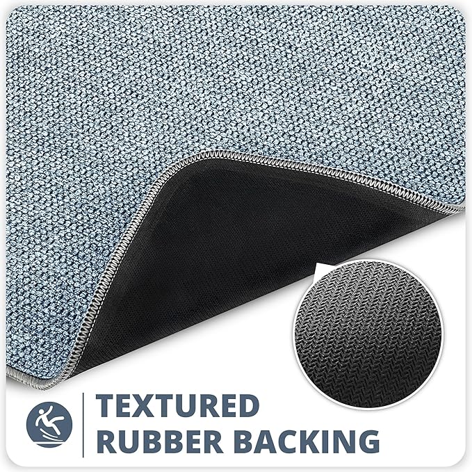 Bath Mat,Ultra Thin Bathroom Runner Rugs,Large Bath Mats for Bathroom,Quick Dry,Non-Slip,Machine Washable,Low Pile,Bath Rug,Shower Outside,Sink,Home Decor Accessories.Blue,2'x5'（24x60inch）