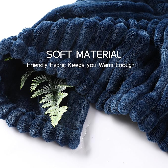 Electric Heated Blanket Full-Size 72x84 Inch - Ultra Soft Silky Flannel with Ribbed Texture, 10 Heating Levels and 12 Hours Auto-Off Feature - Navy Blue