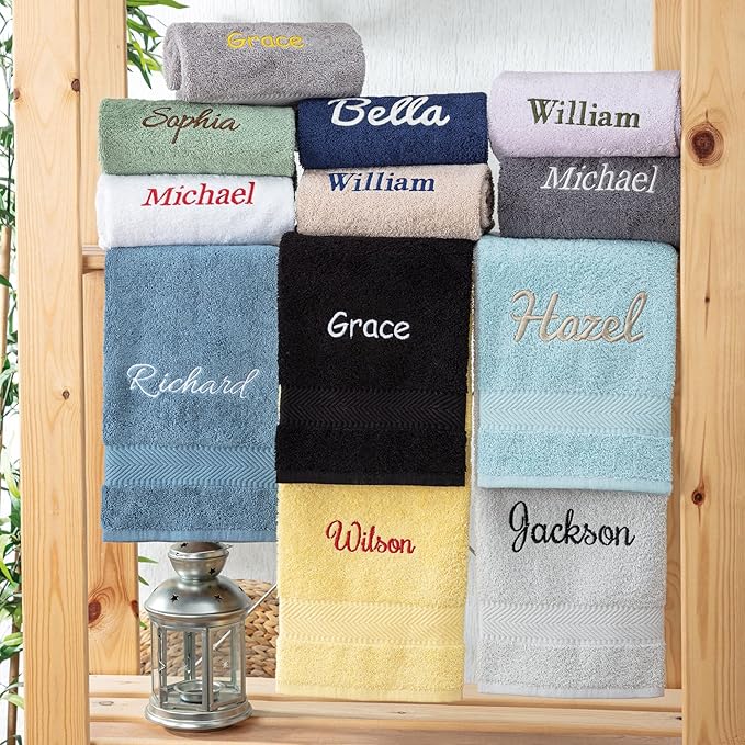 Personalized Towels - Customized Turkish Cotton Towel Set, Monogrammed Towels with Initials, Name & Embroidery, Idea (Beige, Bath Sheet (Oversized 40"x80"))