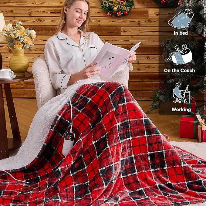Red Heated Weighted Blanket for Adults 20Lbs Queen Size 60"x80", 2-in-1 Electric Heating Pad Lap Heavy Blanket for 190-210 lbs for Couch, 10 Level 1-8H Auto Off, Christmas Birthday Gifts for Women Mom