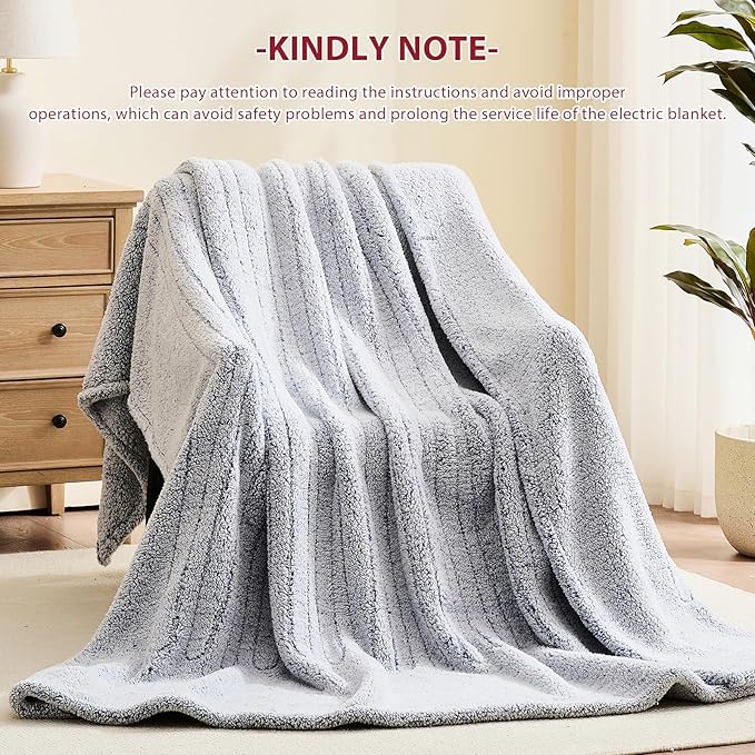 Heated Electric Blanket Full Size - 72"x84" Flannel Heating Blanket with 10 Heating Levels & 5 Time Settings Over-Heat Protection, Winter Warmer for Adults with ETL Certification（Grey）