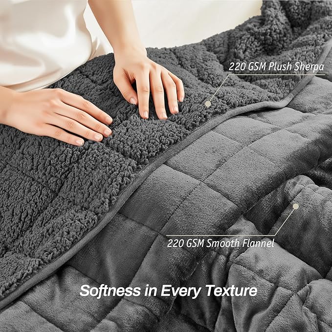 Sherpa Fleece Adult Weighted Blanket, 15 Pounds Dual Sided Soft Plush Blanket for Couch Bed Sofa, Heavy Thick Blankets with Glass Beads Great for Sleep, 48 x 72 inches, Dark Grey on Both Sides