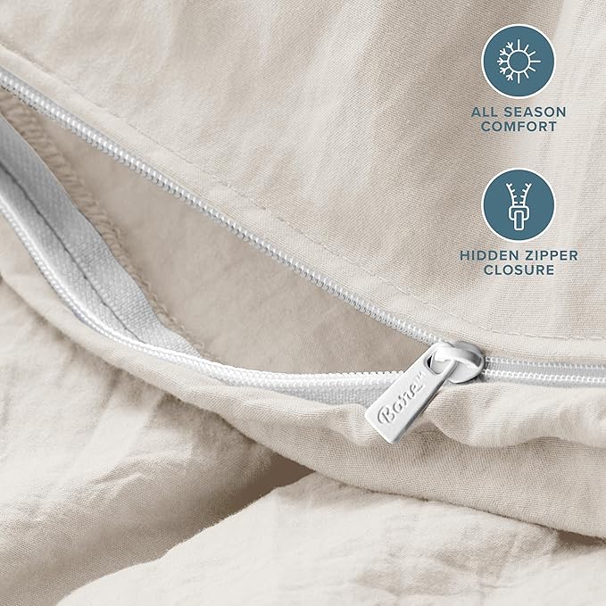 Bare Home Microfiber Duvet Cover Set - Ultra Soft Washed Microfiber - Oversized Queen Size - Linen-Like Look - Easy Care - Breathable Fabric - Our Softest Duvet Cover Set (Oversized Queen, Fog)