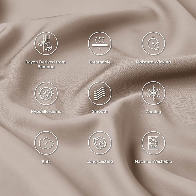 Bedsure Pillow Cases Queen, Cooling Pillow Cases, Rayon Derived from Bamboo Taupe Pillowcases Queen Size Set of 2, Silky Soft & Breathable Bedding Pillow Covers with Envelope Closure, 20x30 Inches