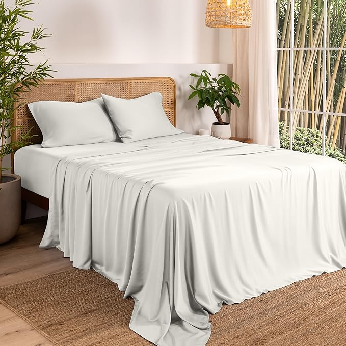 Bare Home 100% Rayon Made from Bamboo Split Head Flex King Sheet Set - 4 Piece Bedding Set - Deep Pockets - Breathable - Easy Fit - Bedding Sheets & Pillowcases (Split Head Flex King, Cream)