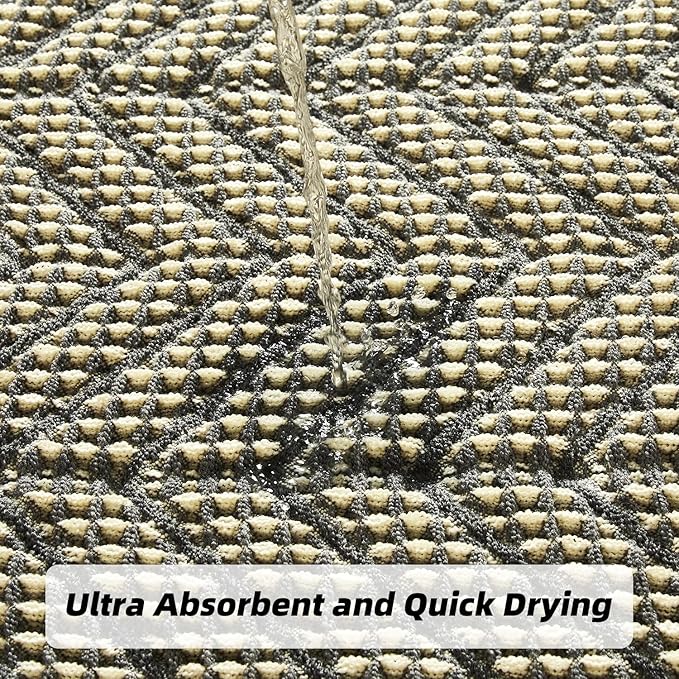 Woven Bath Mat,Upgraded Waffle Self Drying Bath Rug,Super Absorbent Non Slip Bath Drying Mat,Floor Rugs Non Slip Washable for Shower Room,Ultra Soft,Bluish Grey & Yellow,24"*36"