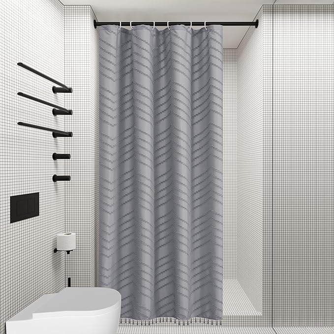 Stall Shower Curtain 36x72 Grey Fabric Shower Curtain Stall Size Cloth Shower Curtains Tufted Chevron Striped Textured Modern Farmhouse Minimalist for Bathroom Decor