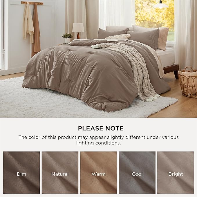 Bedsure Queen Size Comforter Set, Brown Soft Prewashed Bedding for All Seasons, 3 Pieces GentleSoft™ Warm Down Alternative Bed Set, 1 Lightweight Comforter (90"x90") and 2 Pillowcases (20"x26")