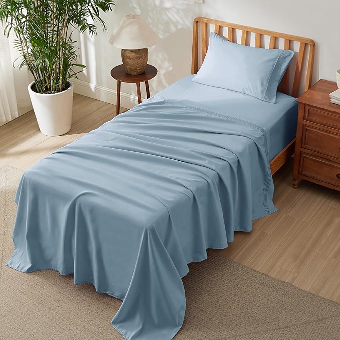Bedsure Deep Pocket Twin Sheets Set - Fits Mattresses Up to 21 Inches Thick -3 Piece GentleSoft Bed Sheets, Moisture Wicking, Soft & Cooling Bedsheet & Pillowcases, Easy & Secure Fit, Mineral Blue