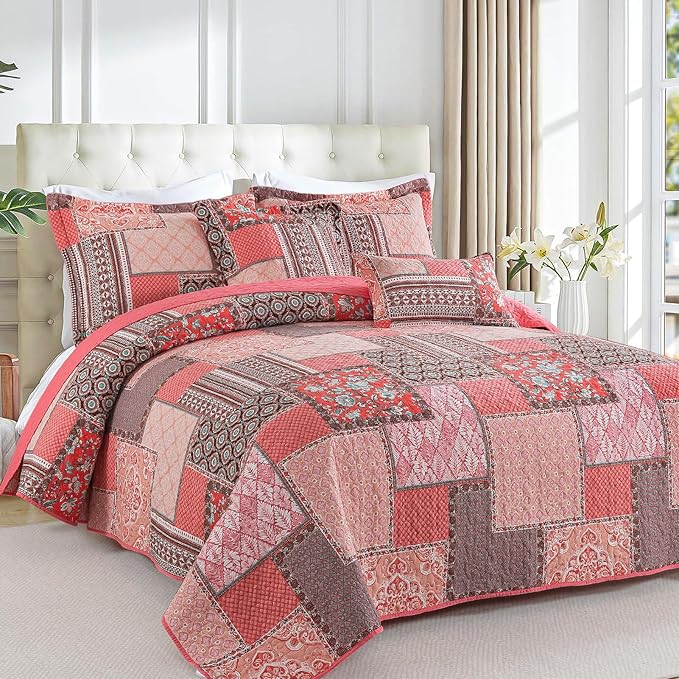 BEDIFANY Cotton Queen Quilt Set, Farmhouse Queen Size Quilt Bedding Set with 2 Pillow Shams, 3 PCs Lightweight Queen Size Bedspreads for Bed Decorations - All Seasons Coverlet Sets